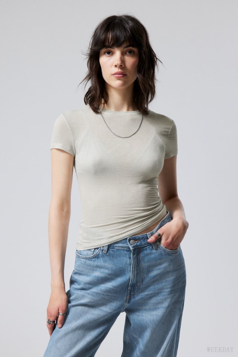 Weekday Soft Sheer Fitted T-shirt Dusty Mole | XTCL0343