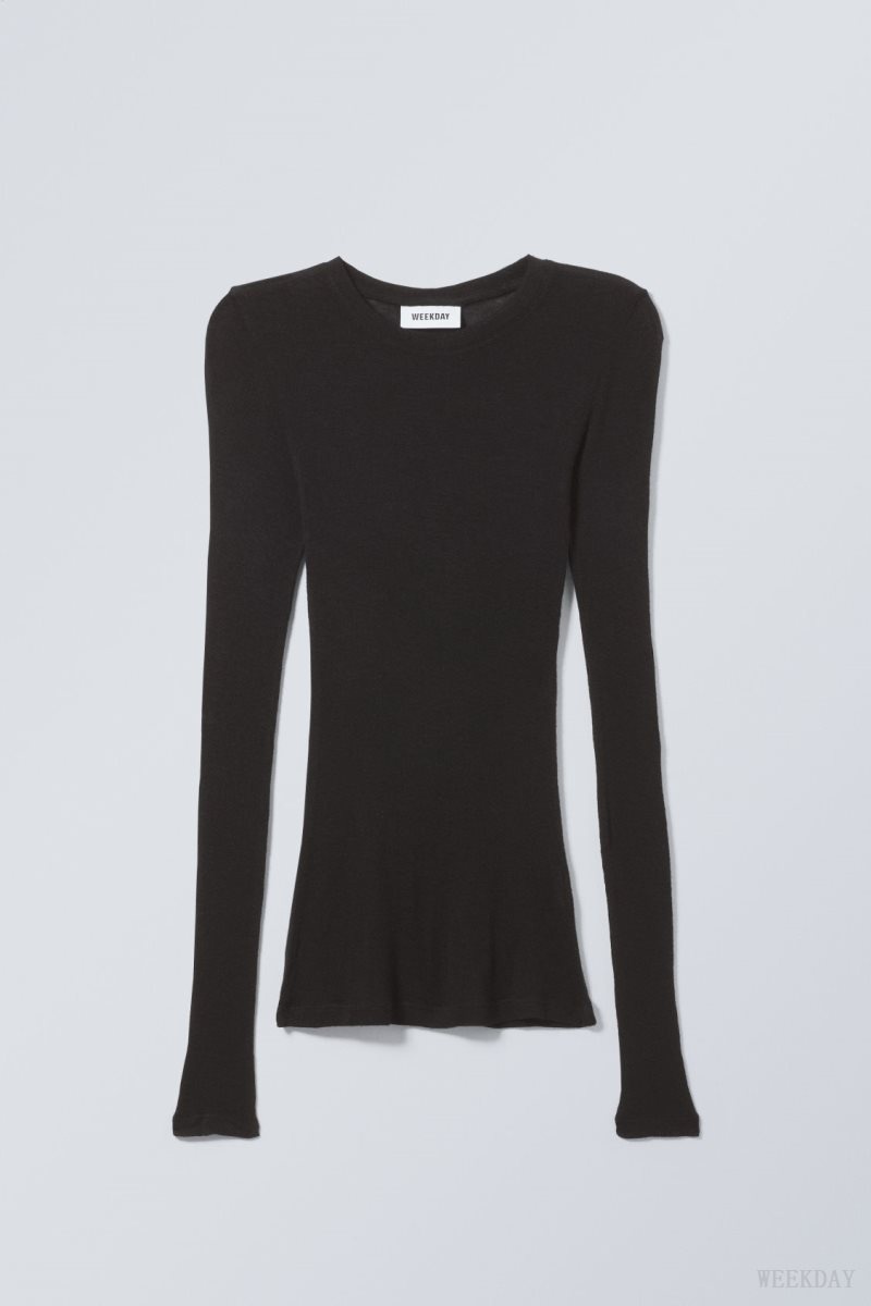 Weekday Soft Sheer Long Sleeve Top Black | PRQQ0402