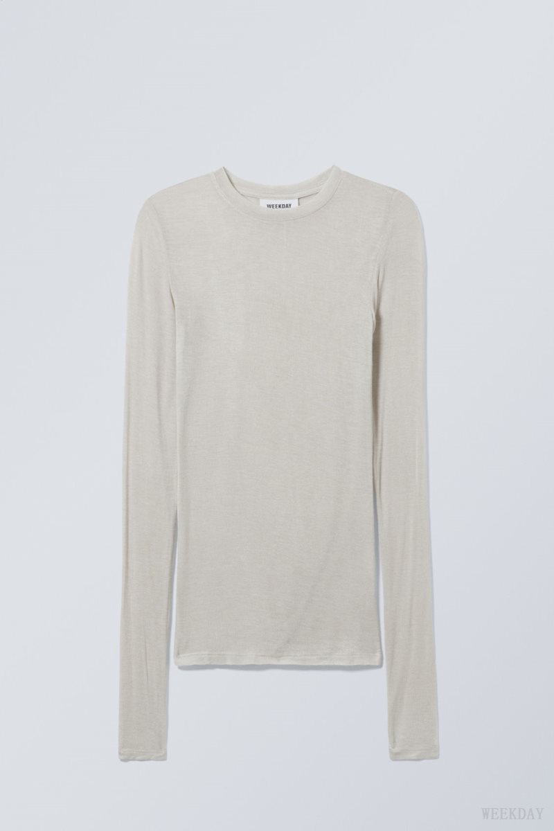 Weekday Soft Sheer Long Sleeve Top Light Mole | MBFD6800