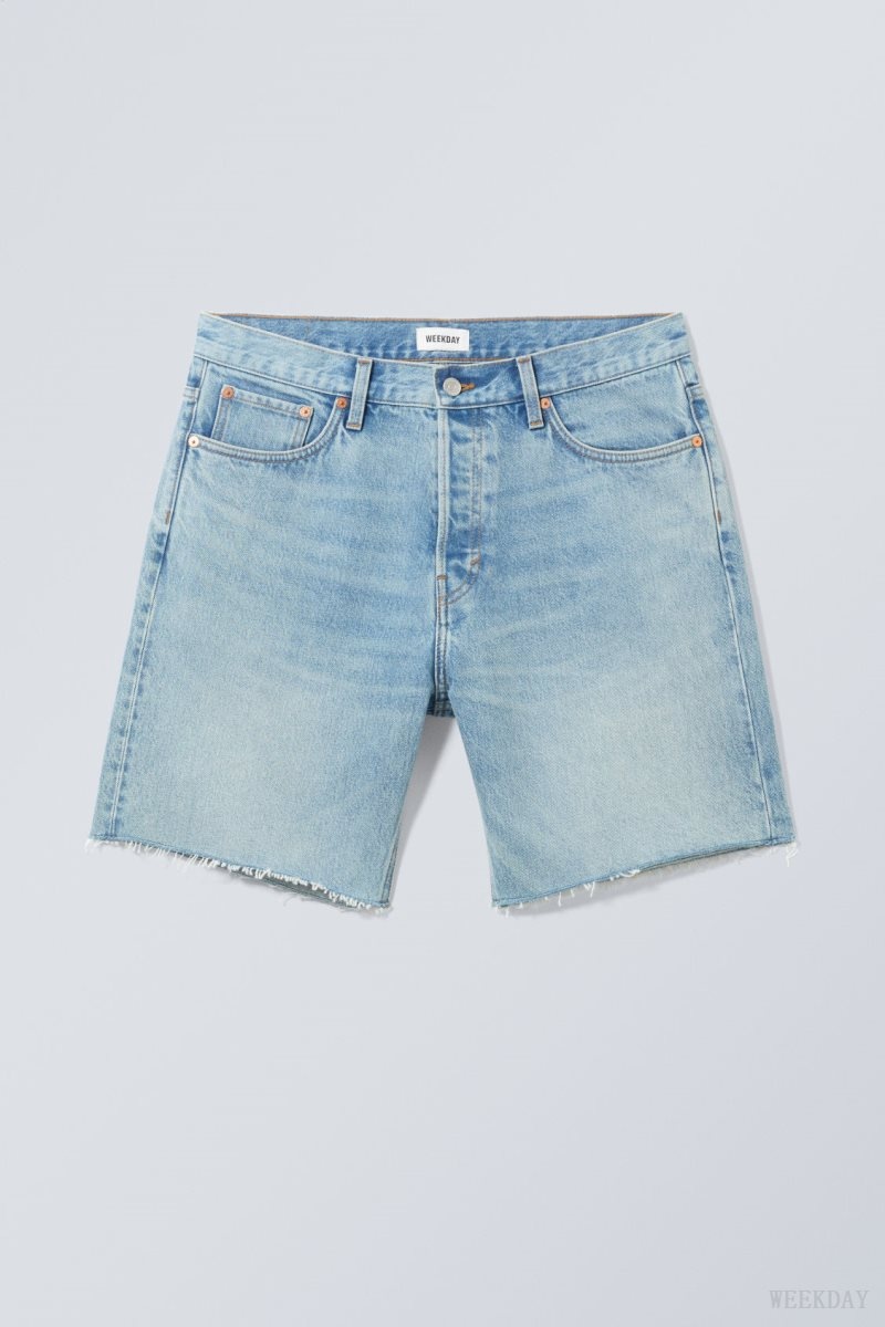 Weekday Space Relaxed Denim Shorts Blue | NCEG0893