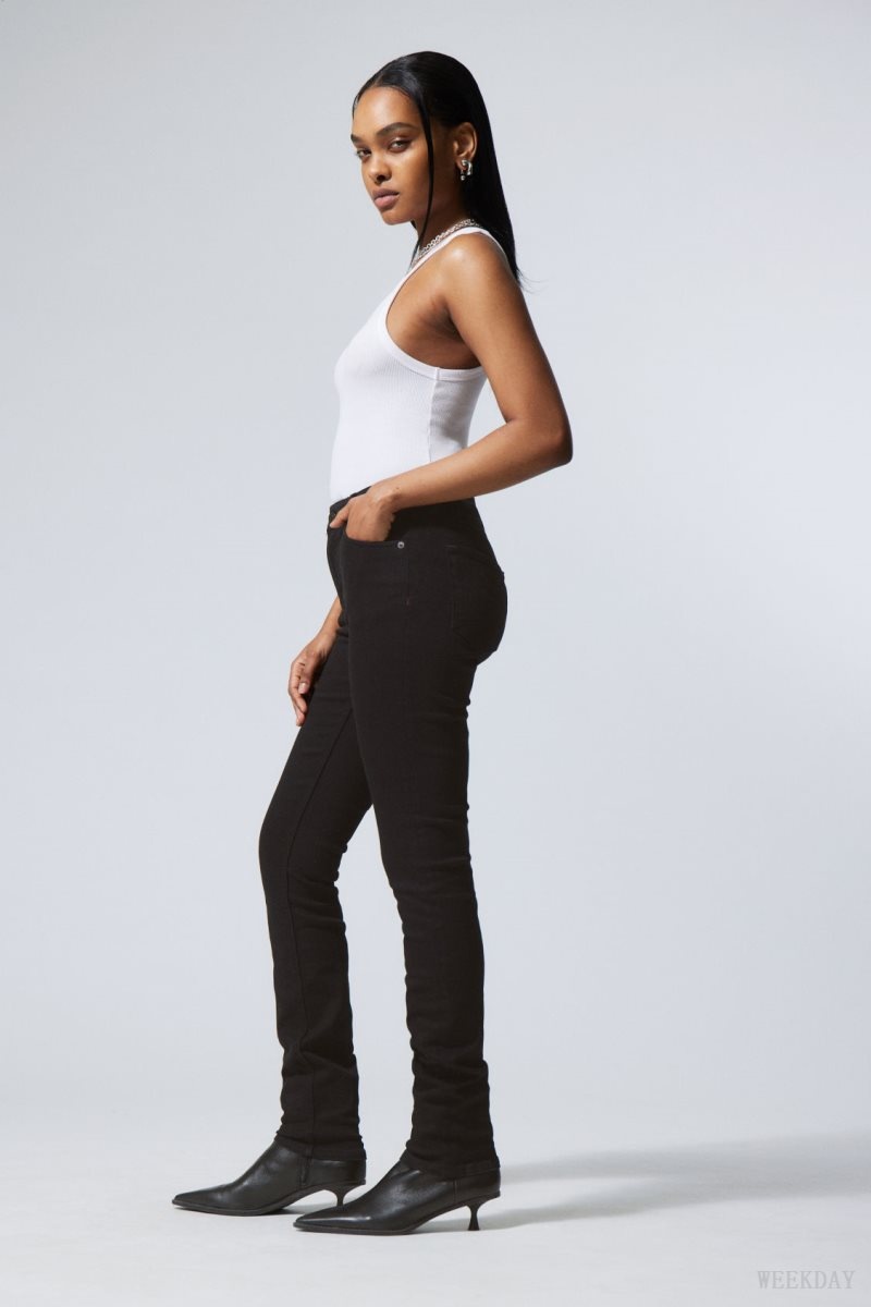 Weekday Spare Mid Skinny Jeans Black | JDPY4914