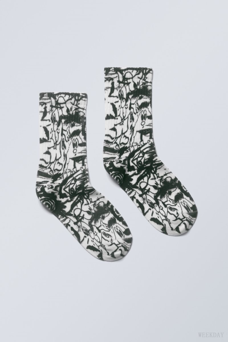 Weekday Sport Printed Socks Triple Scribble | CDFX8247