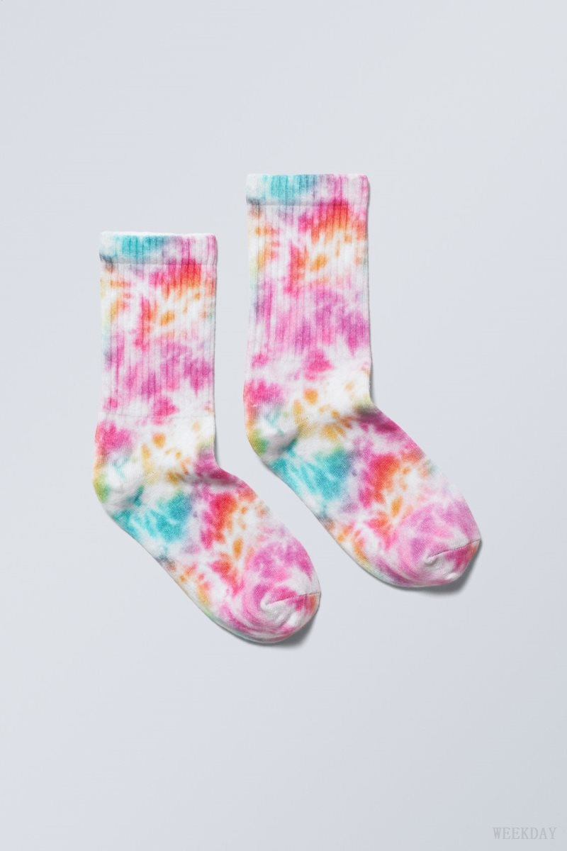 Weekday Sport Printed Socks White Pink | CHMY7708