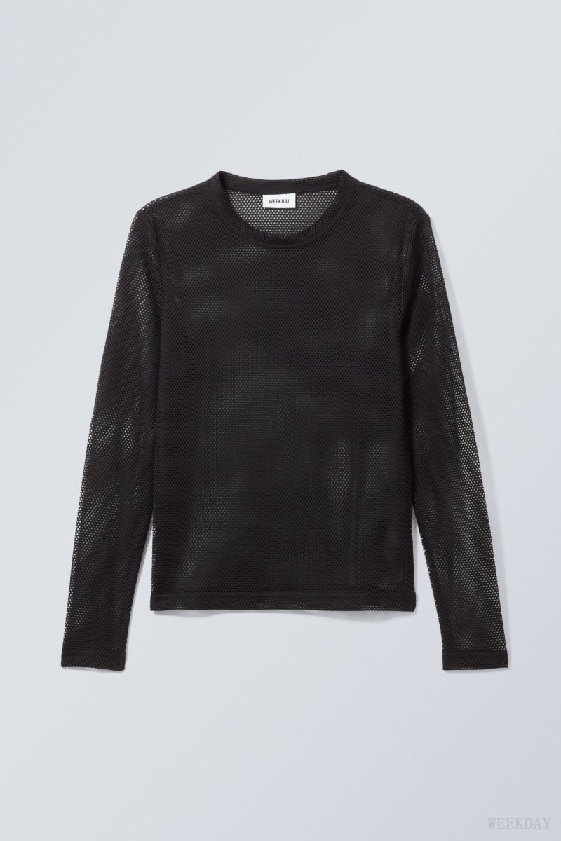 Weekday Sporty Mesh Long Sleeved T-shirt Black | FCWB4579