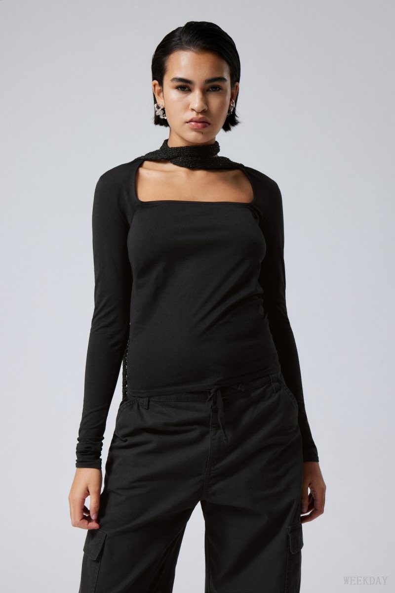 Weekday Square Neck Longsleeve Top Black | MWTT2463