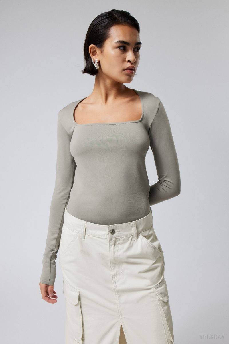 Weekday Square Neck Longsleeve Top Grey | ZANQ3421