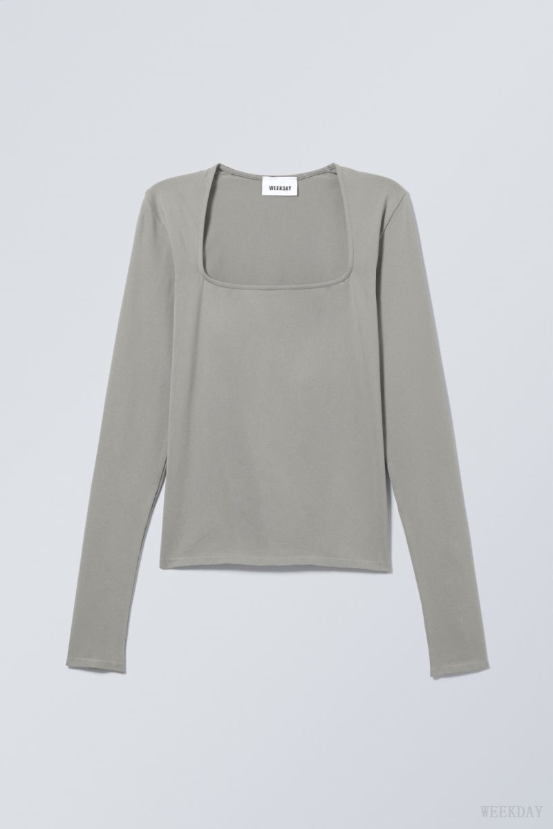 Weekday Square Neck Longsleeve Top Grey | ZANQ3421