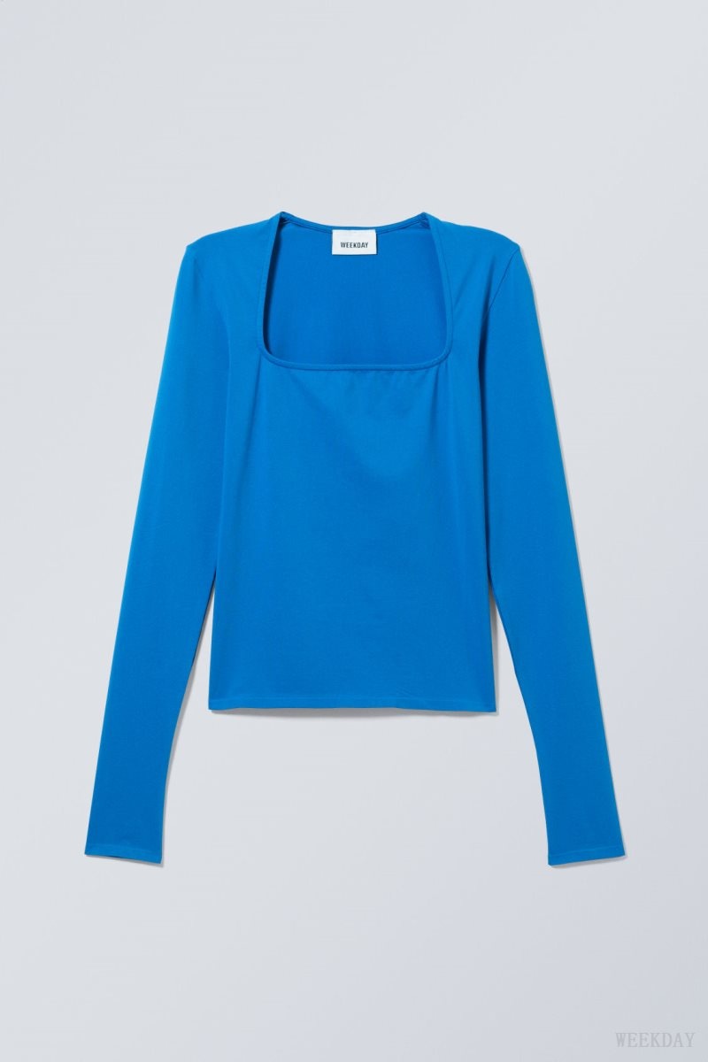 Weekday Square Neck Longsleeve Top Light Blue | DLGN3525