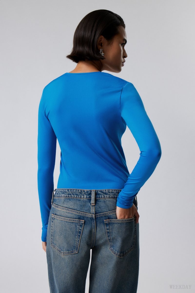 Weekday Square Neck Longsleeve Top Light Blue | DLGN3525