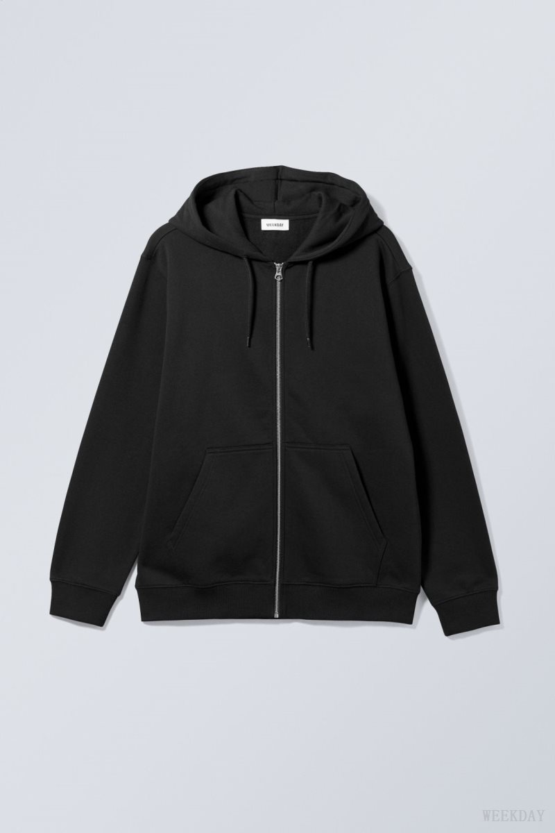 Weekday Standard Midweight Zip Hoodie Black | MPMV7421