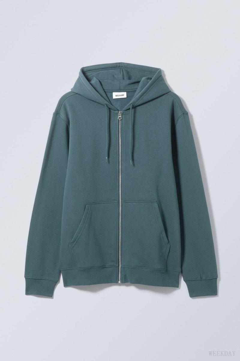 Weekday Standard Midweight Zip Hoodie Dark AZURE | DZDL3779