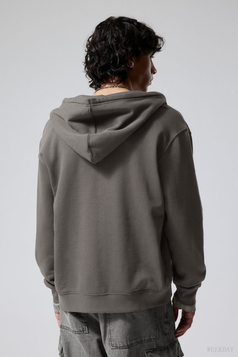 Weekday Standard Midweight Zip Hoodie Dark Grey | CGMW2122