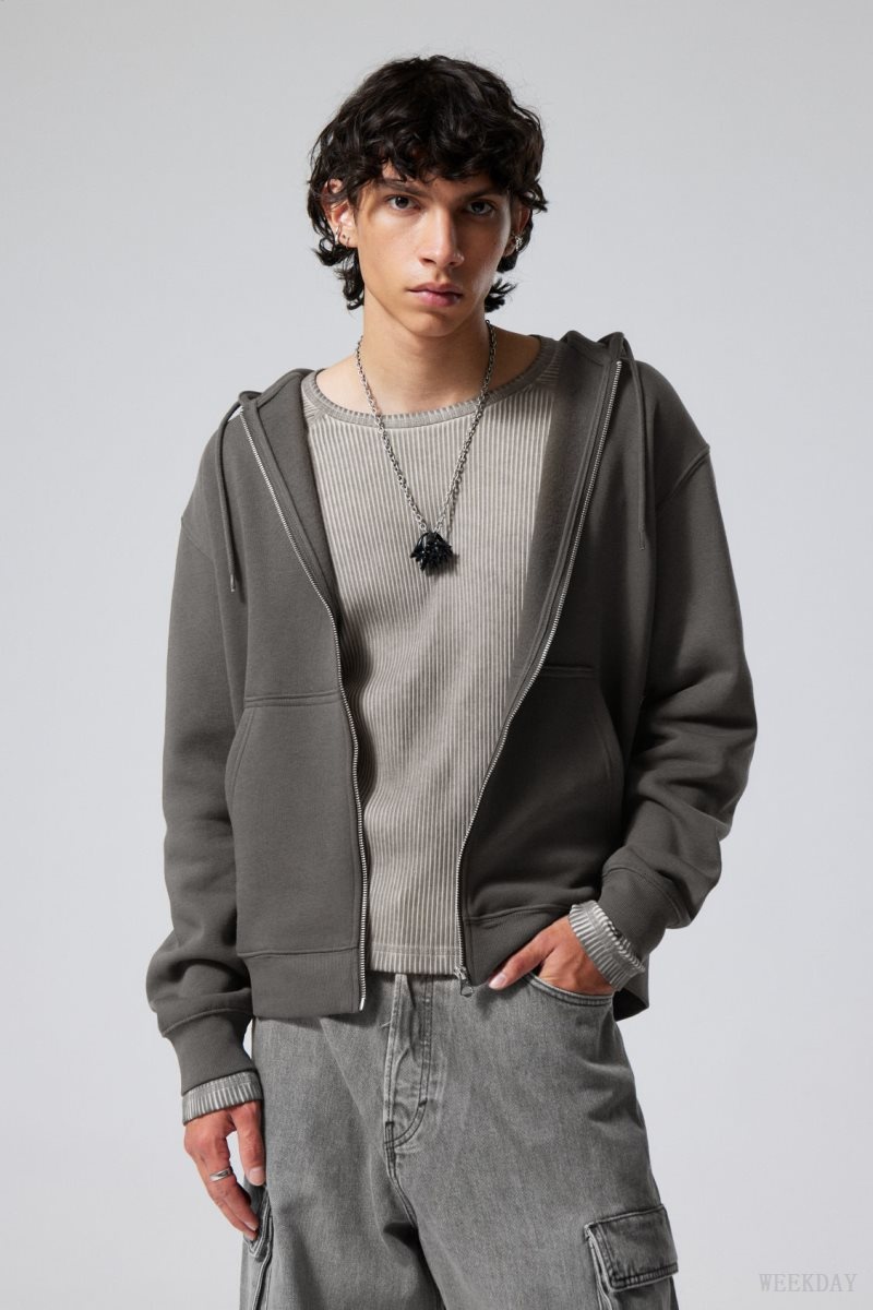 Weekday Standard Midweight Zip Hoodie Dark Grey | CGMW2122