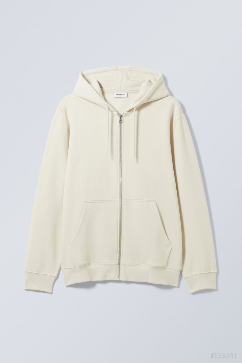 Weekday Standard Midweight Zip Hoodie Ecru | HRJJ9902