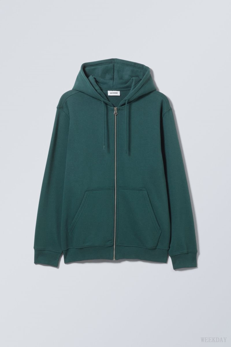 Weekday Standard Midweight Zip Hoodie Green | EPCO2804