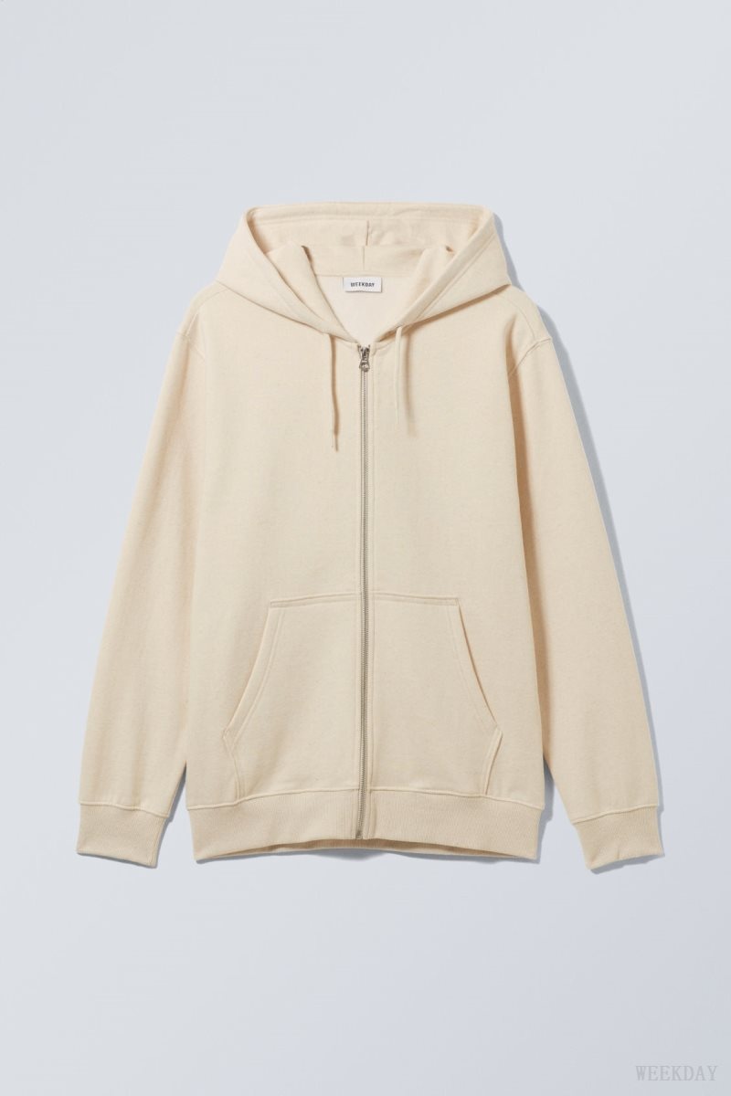 Weekday Standard Midweight Zip Hoodie Oat Melange | ZNRE6453