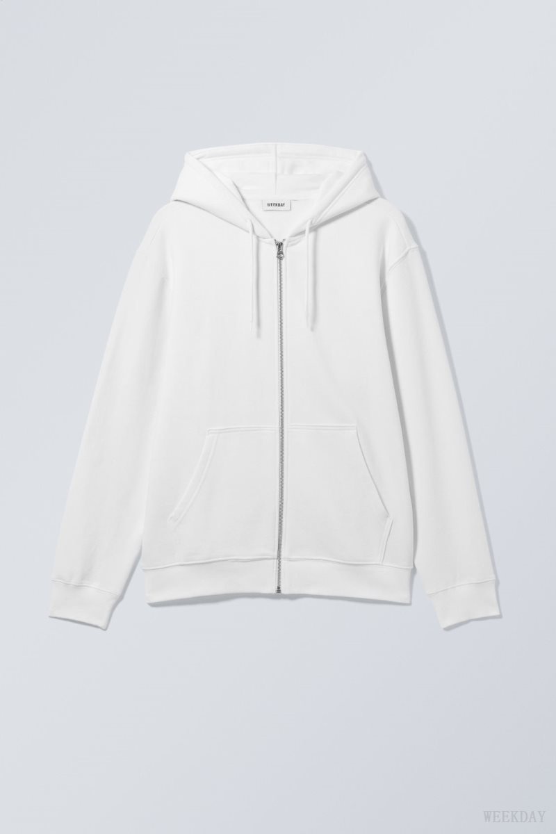 Weekday Standard Midweight Zip Hoodie White | PRSO3174