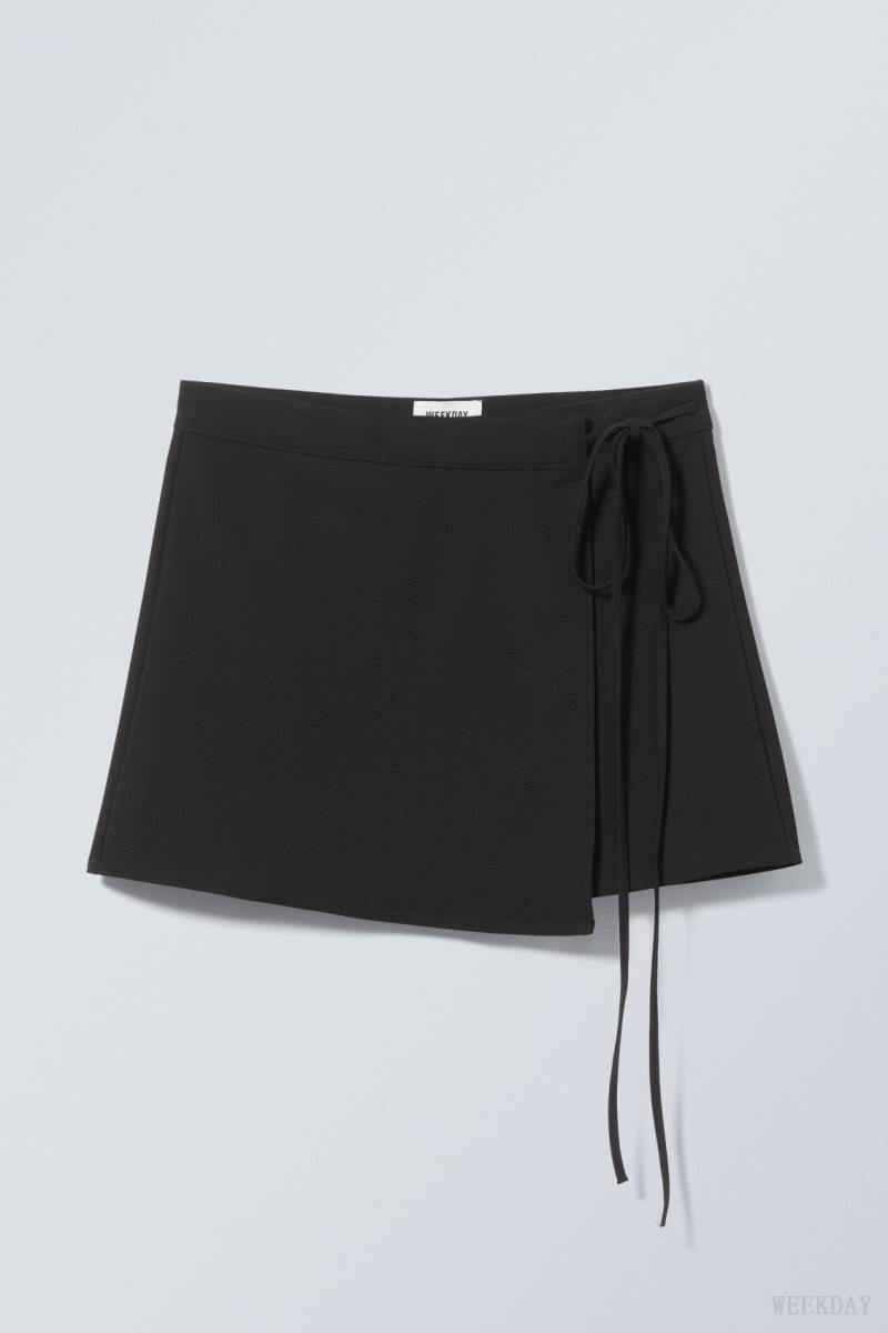 Weekday Tailored Mini Wrap Skirt Black | SVZL2067