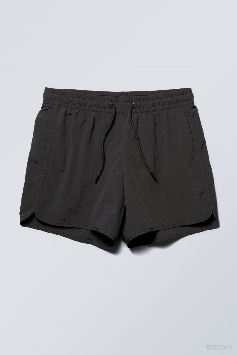 Weekday Tan Structure Swim Shorts Black | MOJQ3893