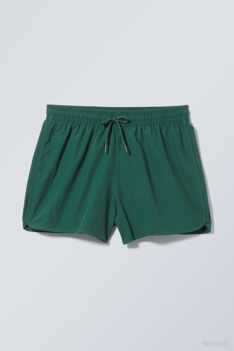 Weekday Tan Structure Swim Shorts Dark Green | WKNT5327