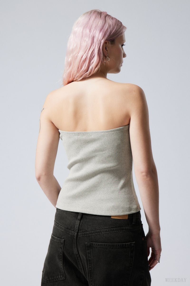 Weekday Tania Rib Tube Top Grey | GTFK4802