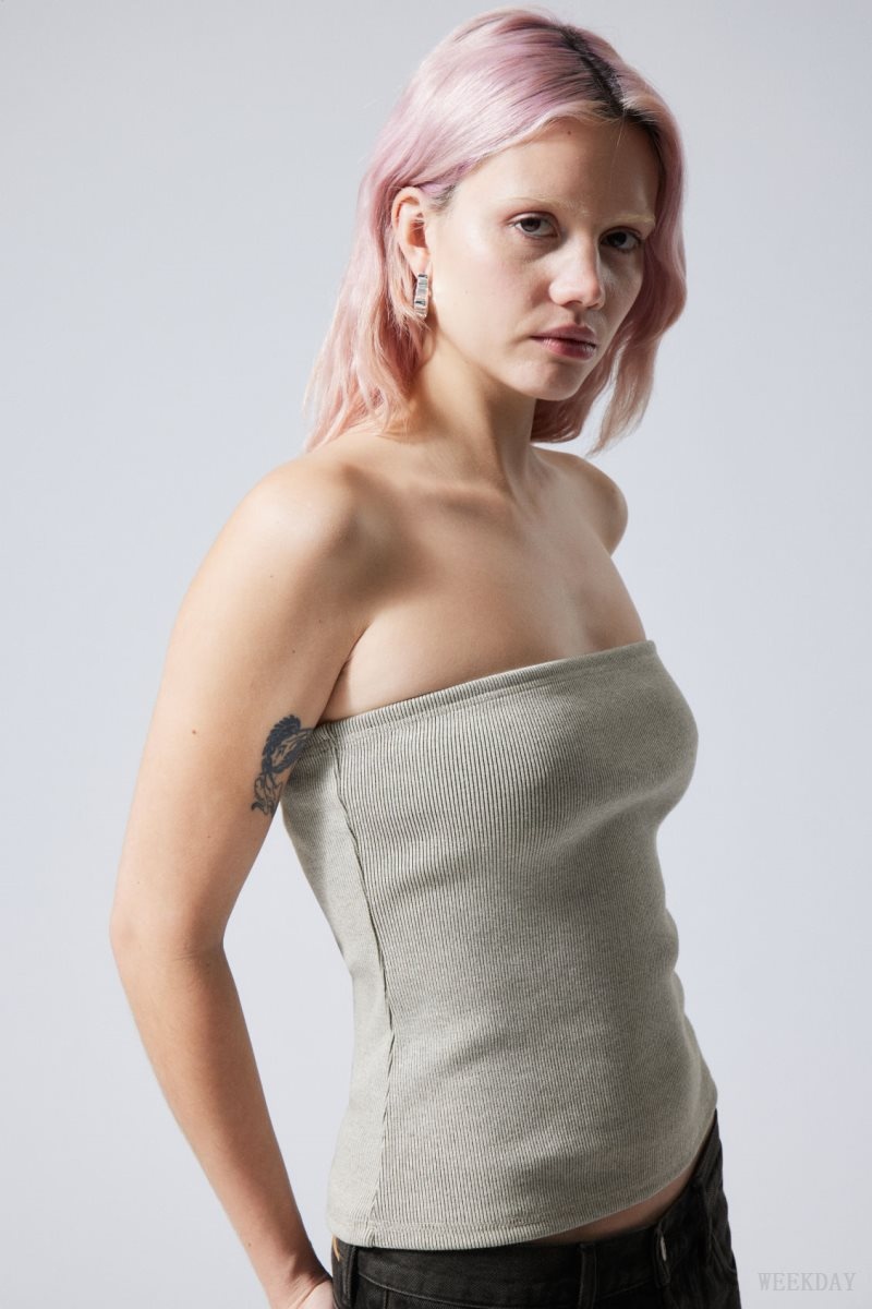 Weekday Tania Rib Tube Top Grey | GTFK4802