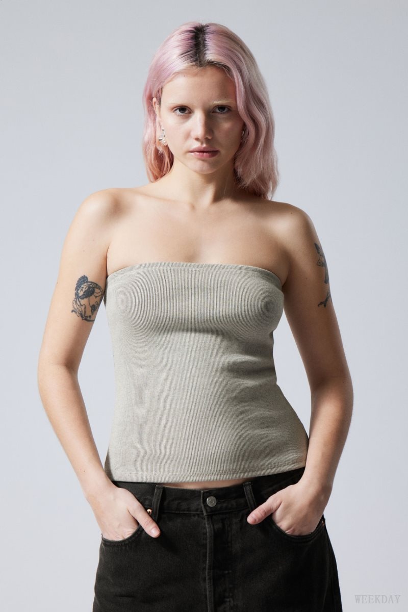 Weekday Tania Rib Tube Top Grey | GTFK4802