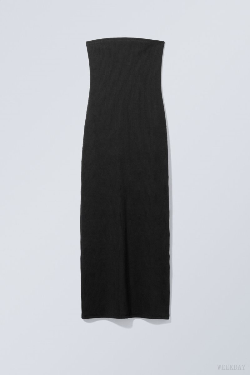 Weekday Tania Ribbed Tube Dress Black | GDQB8266