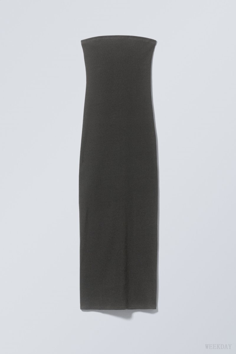 Weekday Tania Ribbed Tube Dress Dark Grey | MXXR4931