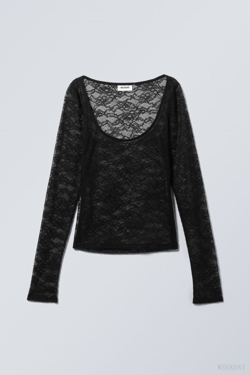 Weekday Tea Scooped Lace Longsleeve Black | BTKV1875