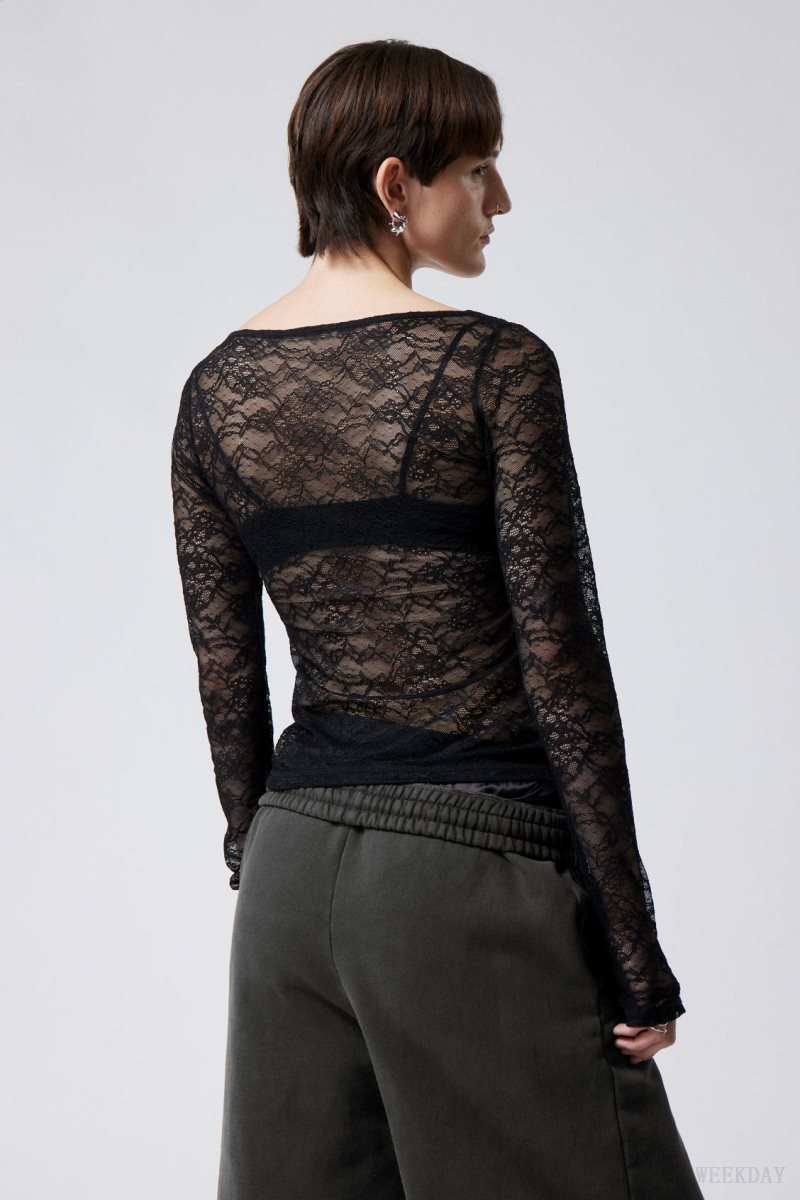 Weekday Tea Scooped Lace Longsleeve Black | BTKV1875