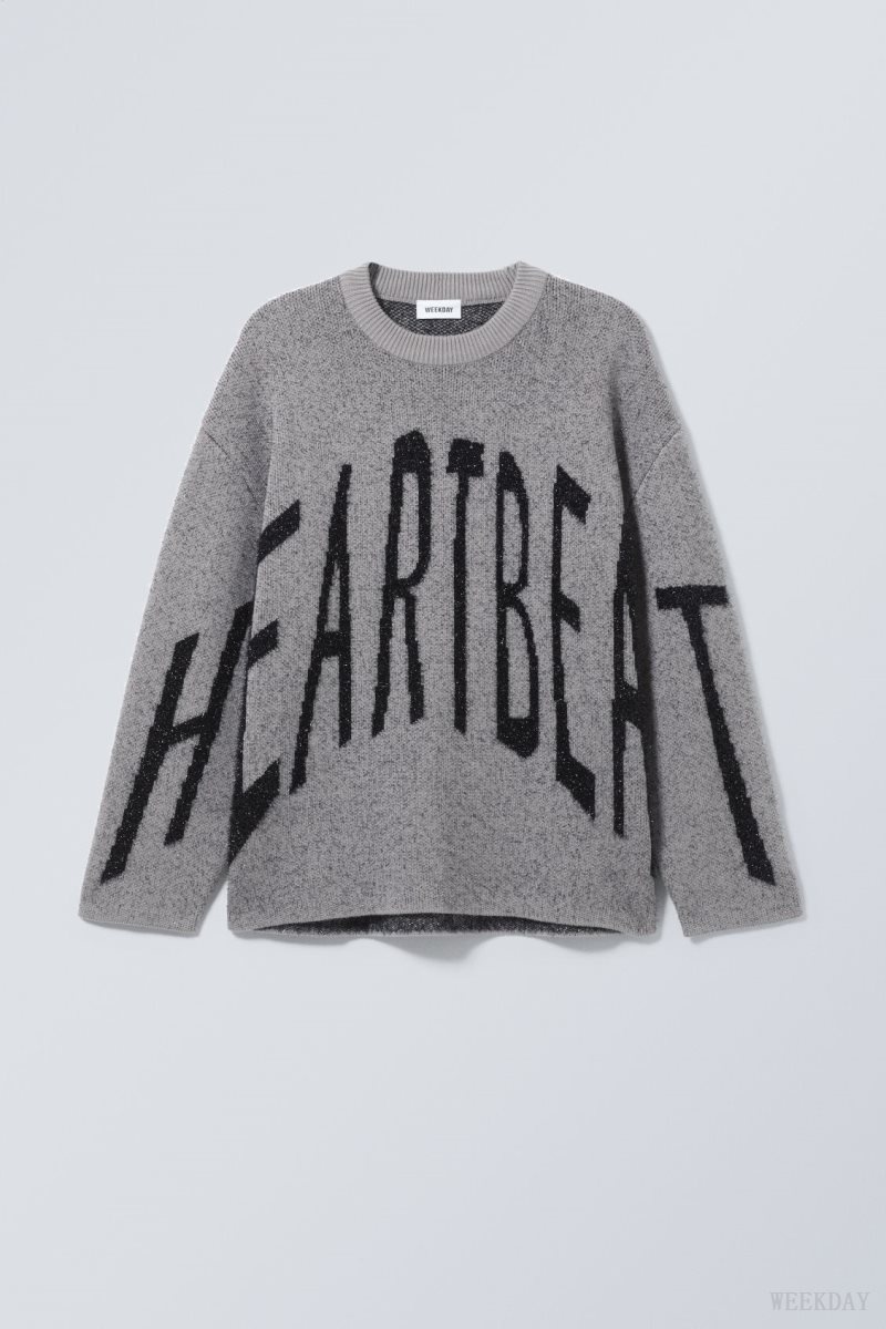 Weekday Teo Oversized Jacquard Knitted Sweater Grey | AZOT7714