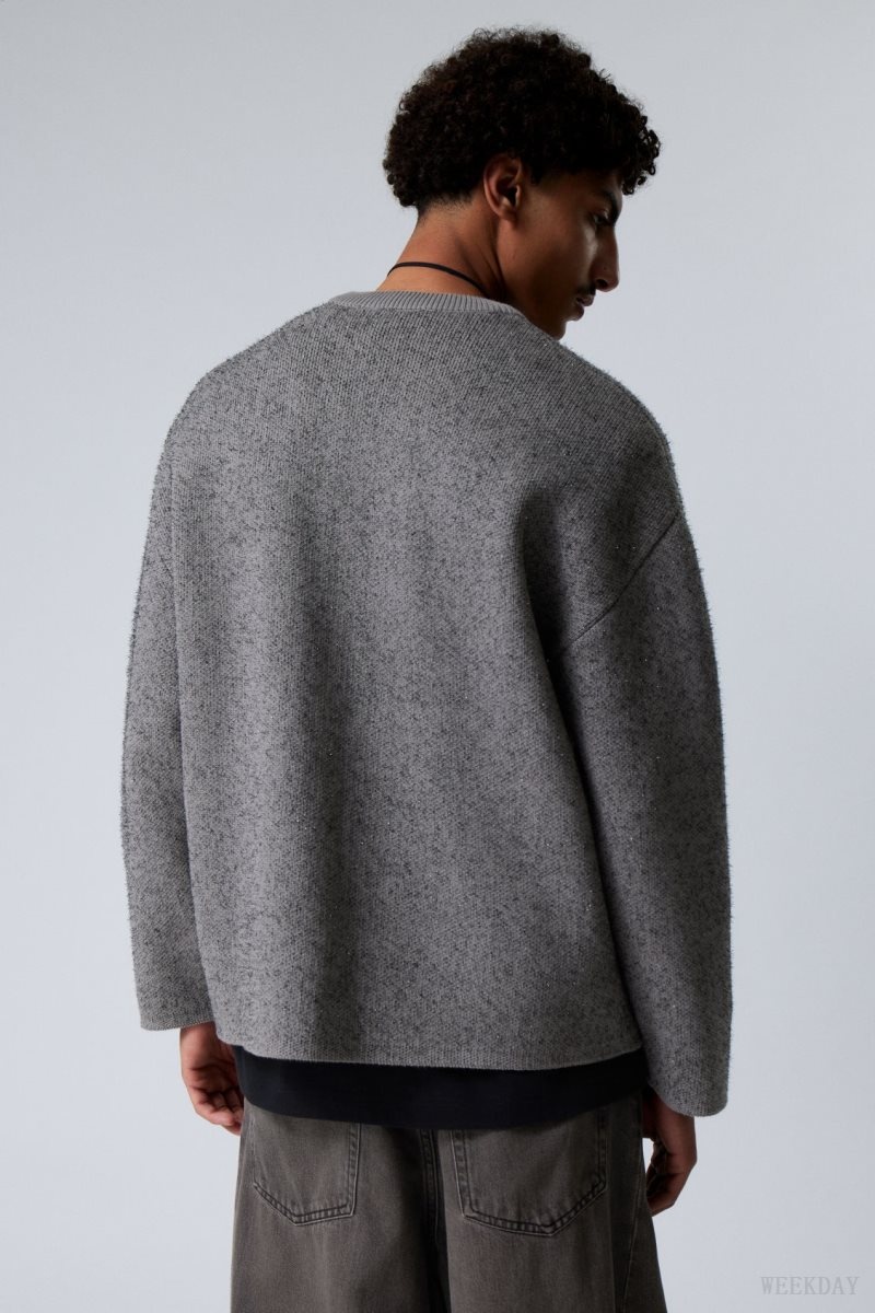 Weekday Teo Oversized Jacquard Knitted Sweater Grey | AZOT7714