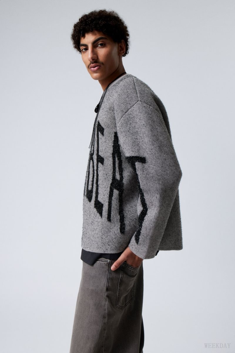 Weekday Teo Oversized Jacquard Knitted Sweater Grey | AZOT7714