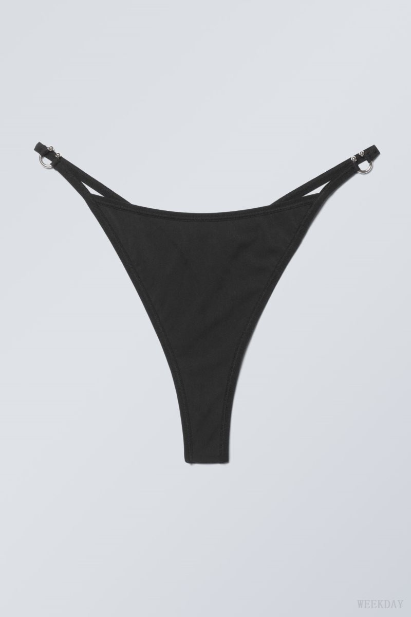 Weekday Tori Piercing Tanga Thong Thong Black | YBUS7672