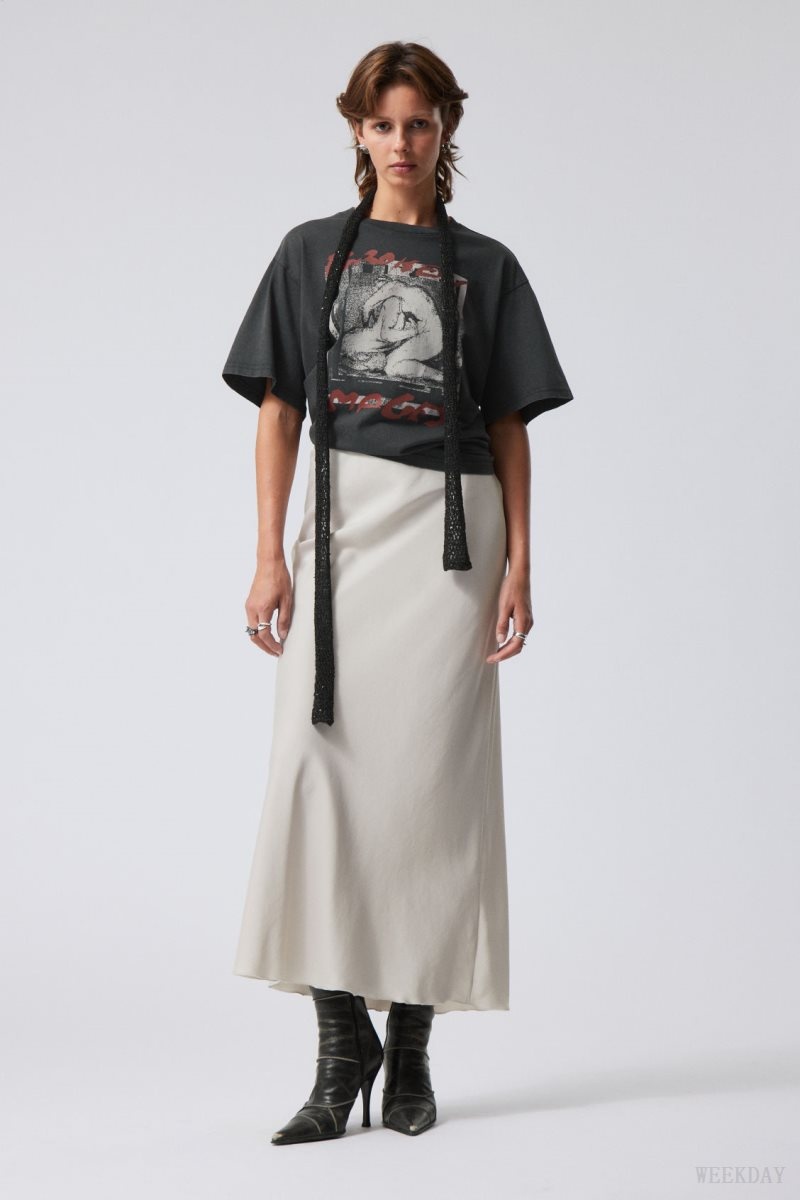 Weekday Trace Pull On Satin Skirt Grey | RMWG9736