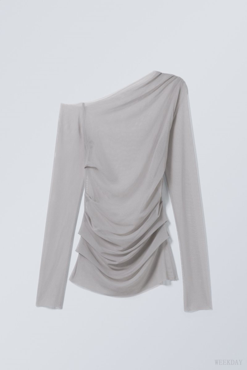 Weekday Transparent Drape Asymmetric Long Sleeve Light Grey | OGFC8710