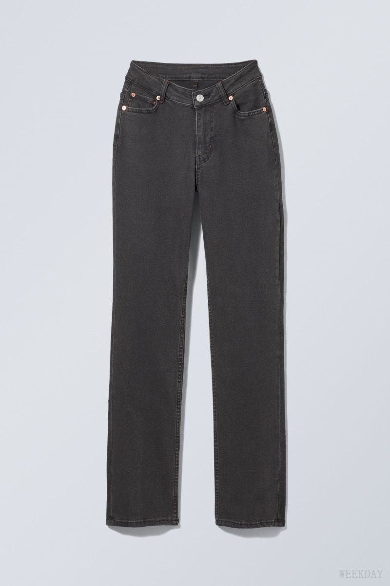 Weekday Twig Curve Mid Straight Jeans Black | IBPZ1226