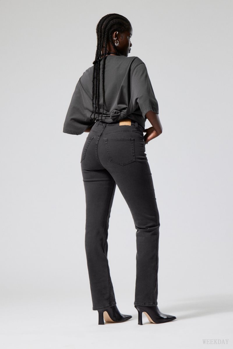 Weekday Twig Curve Mid Straight Jeans Black | IBPZ1226