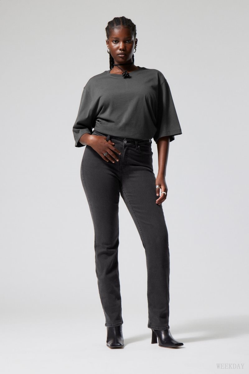 Weekday Twig Curve Mid Straight Jeans Black | IBPZ1226