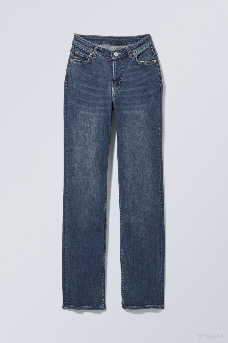 Weekday Twig Curve Mid Straight Jeans Blue | NZWJ6515