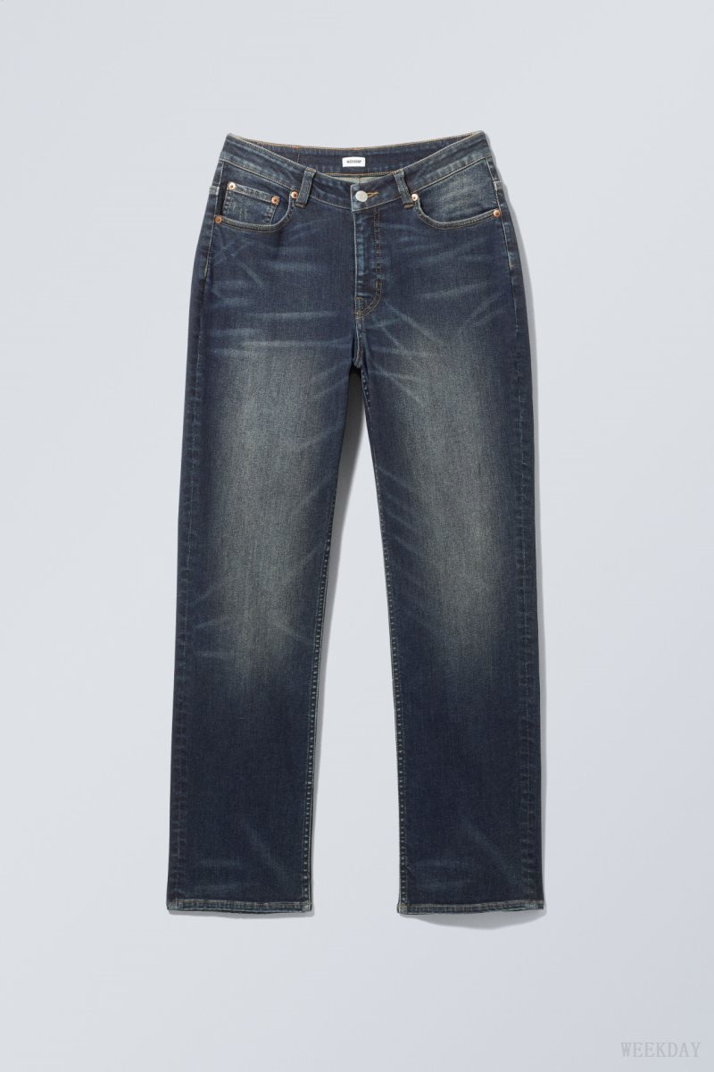 Weekday Twig Curve Mid Straight Jeans Blue | GCRE6144