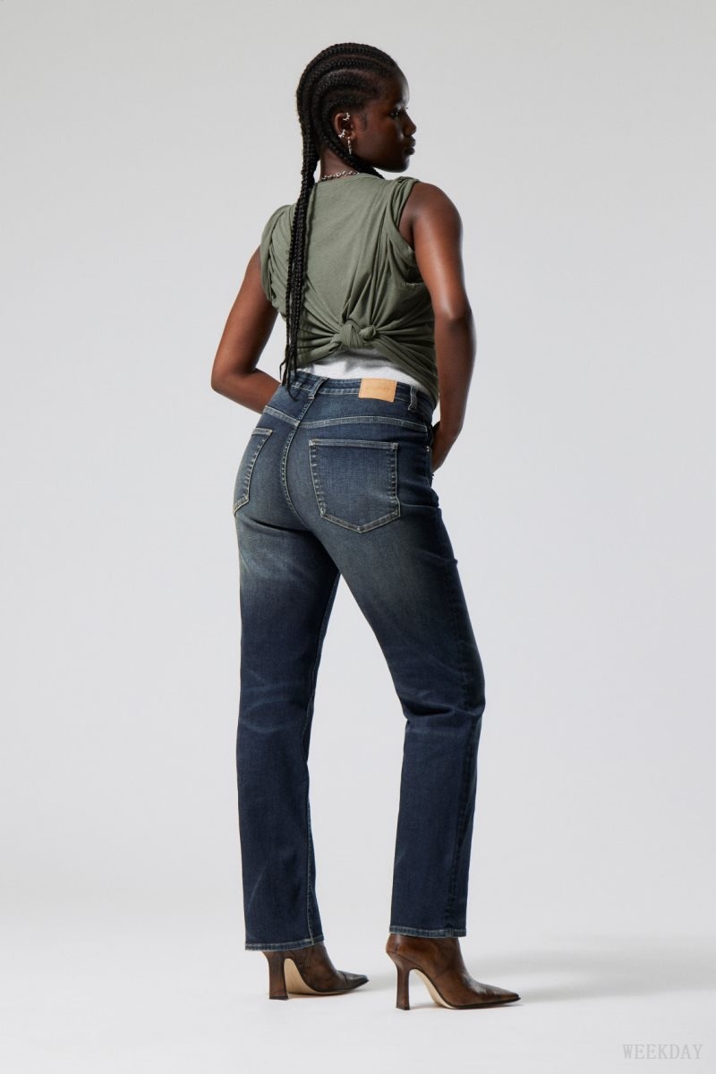 Weekday Twig Curve Mid Straight Jeans Blue | GCRE6144