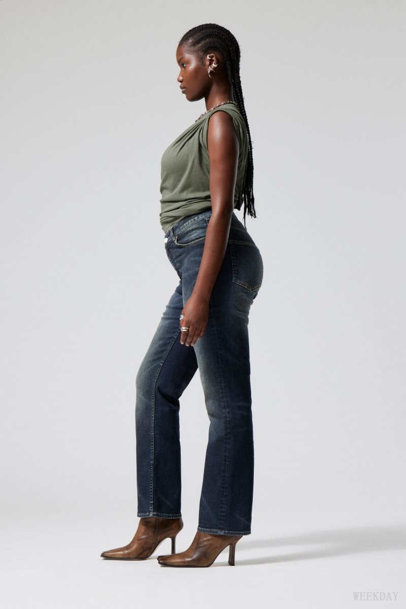 Weekday Twig Curve Mid Straight Jeans Blue | GCRE6144