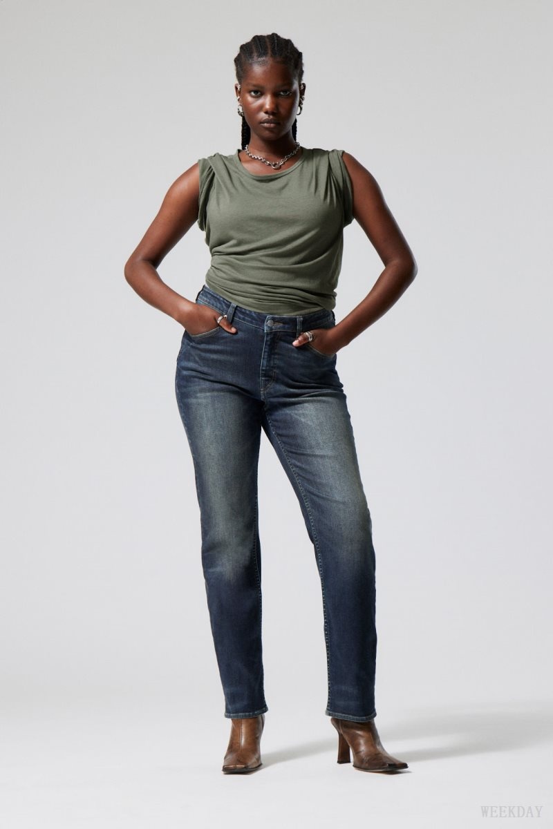 Weekday Twig Curve Mid Straight Jeans Blue | GCRE6144