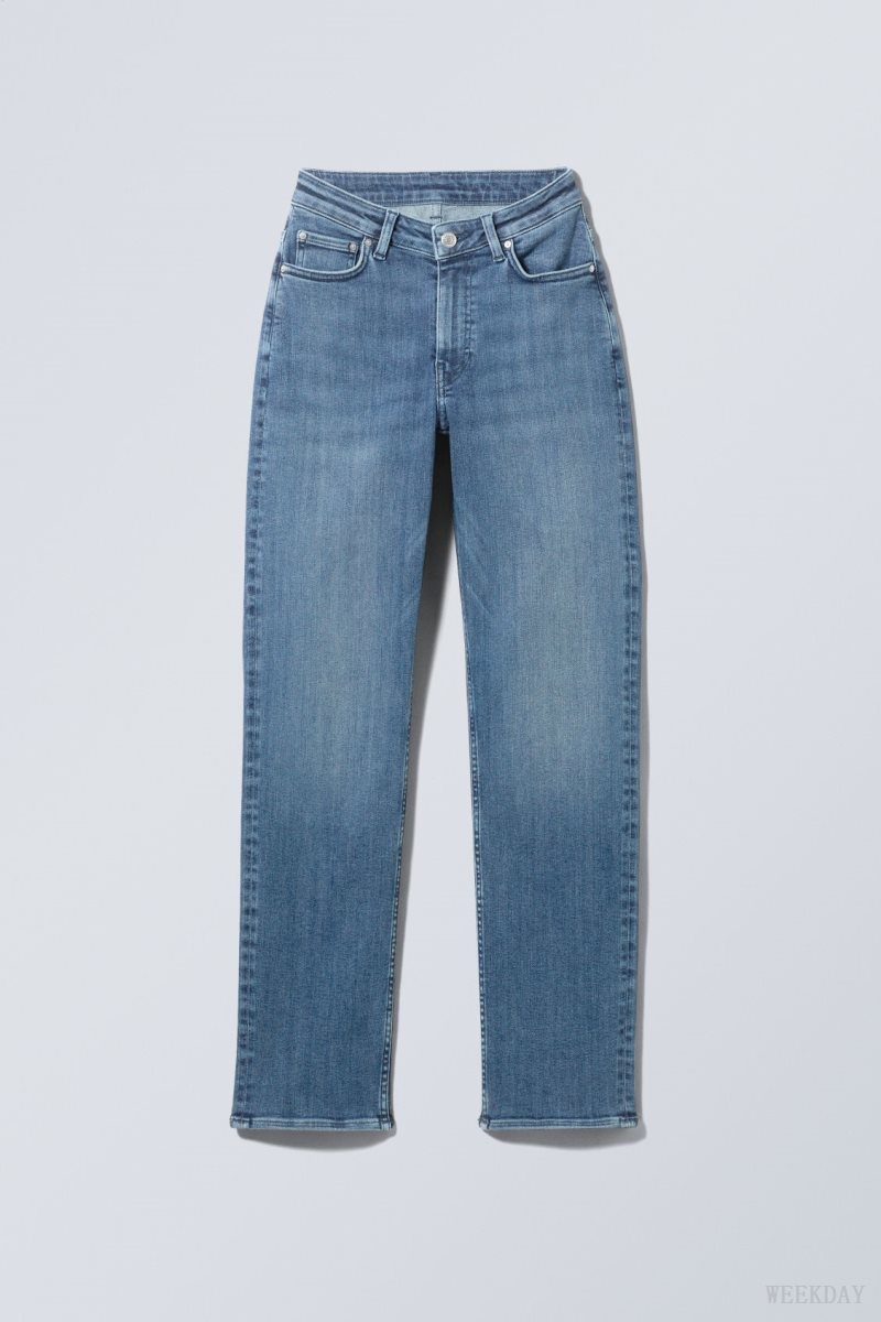 Weekday Twig Curve Mid Straight Jeans Deep Blue | PVLV1889