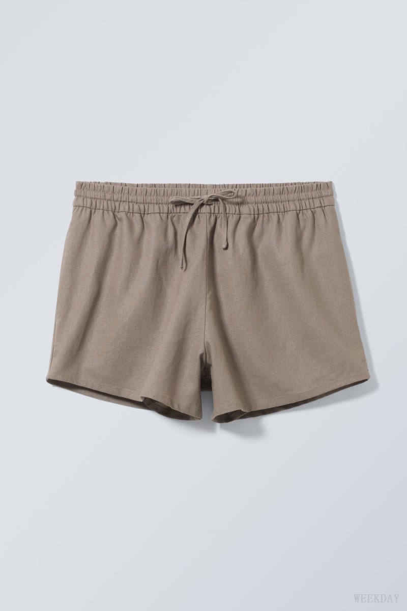 Weekday Tyler Linen Blend Shorts Dusty Mole | TQOP2122