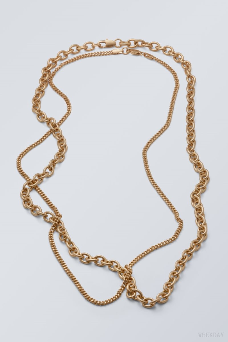 Weekday Uno Chain Necklace Set Gold | ZMXF8864