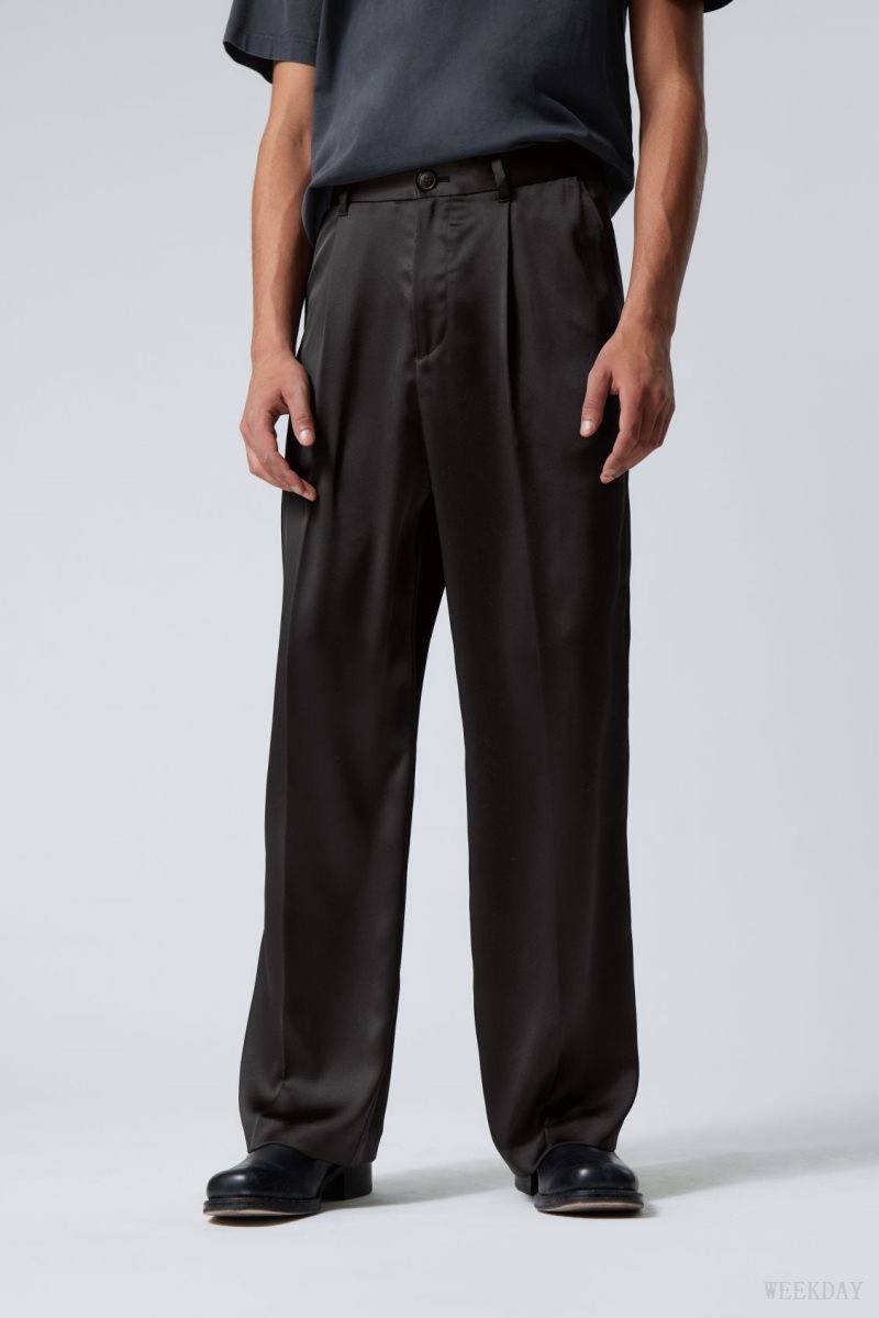 Weekday Uno Loose Shiny Trousers Black | SUEU8739