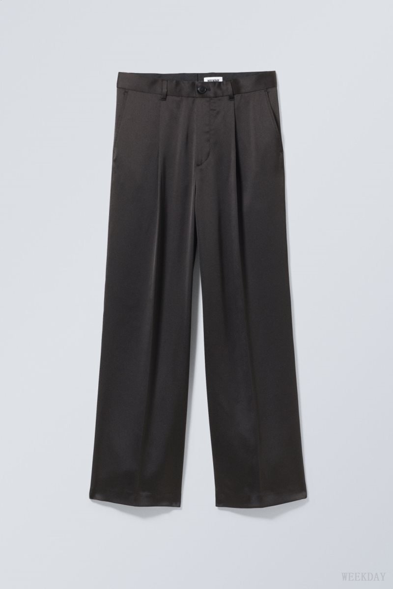 Weekday Uno Loose Shiny Trousers Black | SUEU8739